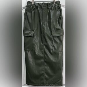 NWT Charlotte Russe Faux Leather Cargo Skirt, Army Green, XS